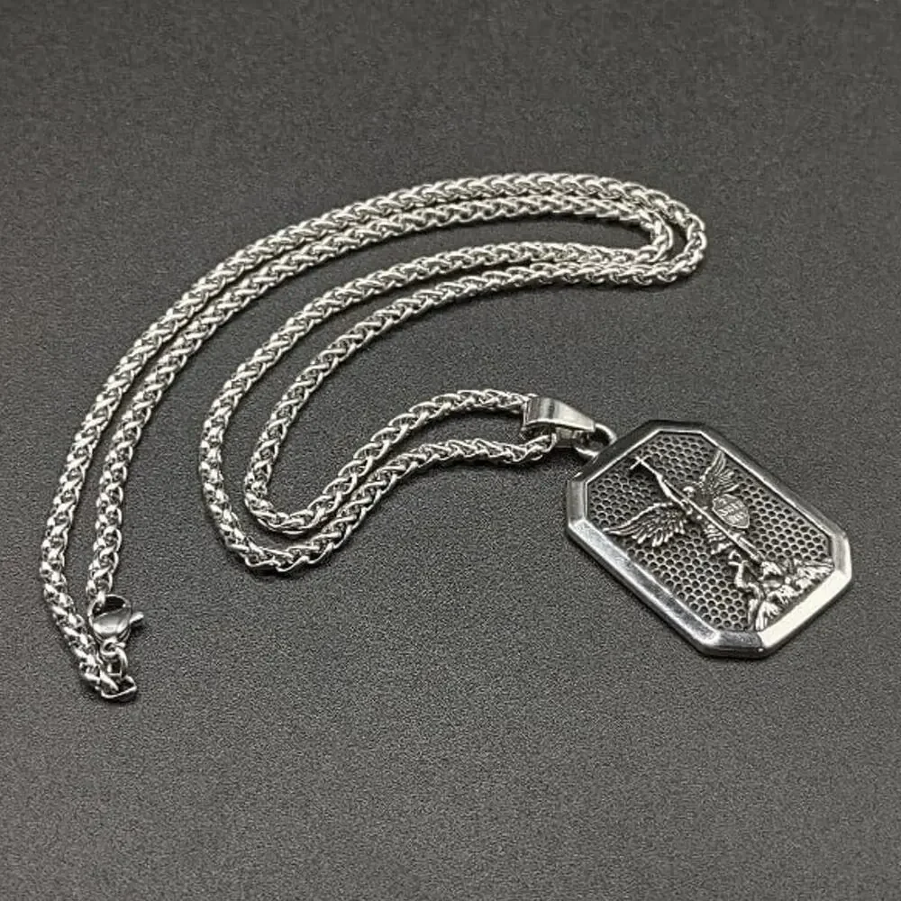 Archangel Saint Michael Necklace Stainless Patron Saint Christian Faith Gift NEW